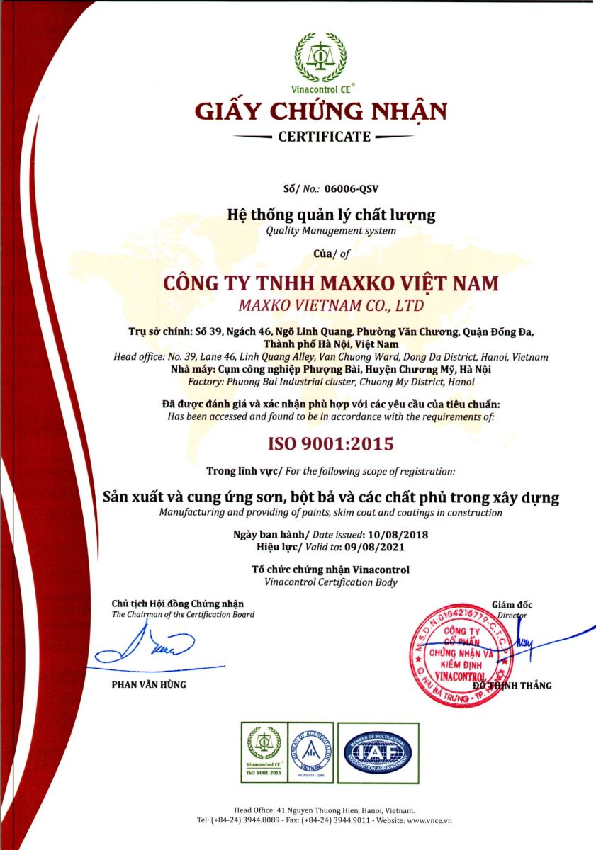 Chứng chỉ ISO 9001 cho cơ sở Hello8888 kèo World Cup 2026 vật liệu xây dựng