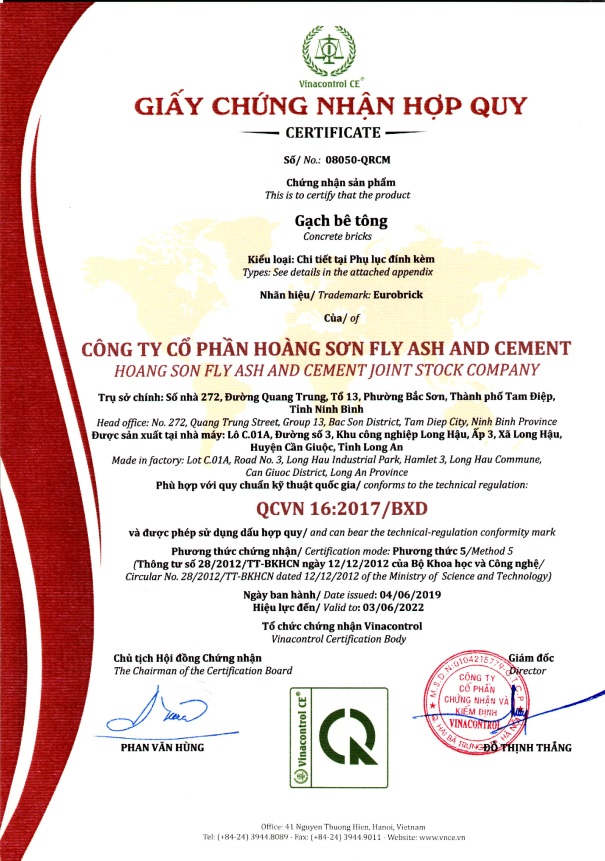 Giấy Helloo88 đặc quyền hội viên VIP hợp quy gạch bê tông của Công ty CP Hoàng Sơn Fly ash and Cement
