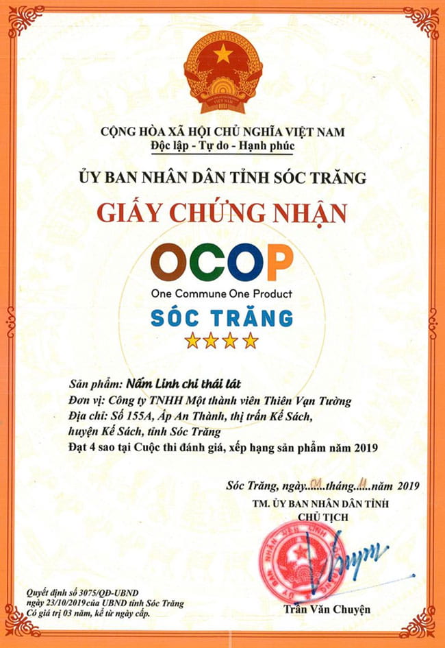 Giấy Helloo88 đặc quyền hội viên VIP OCOP cho sản phẩm nấm của Sóc Trăng