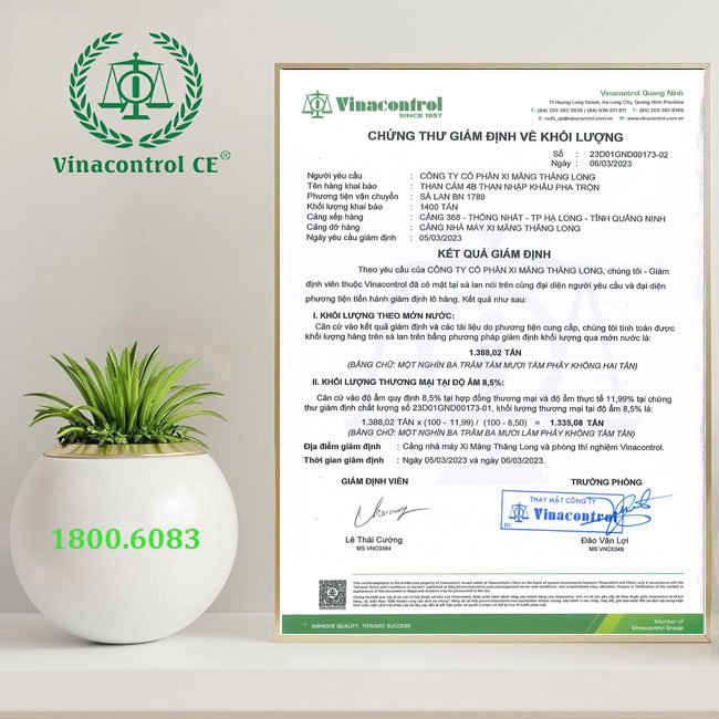 Chứng thư giám định khối lượng than khoáng sản