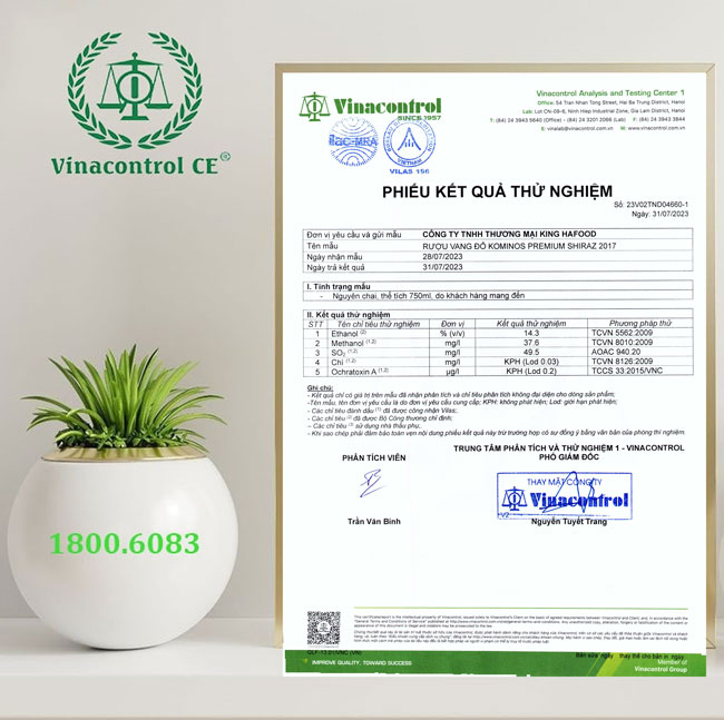 VInacontrol CE cấp kết quả thử nghiệm rượu vang