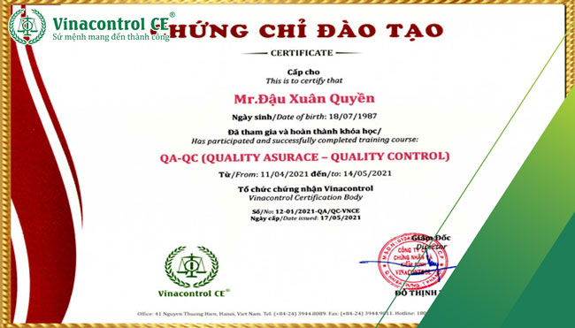 Chứng chỉ đào tạo Hello88 Trò chơi sòng bạc trực tuyến cấp cho học viên hoàn thành khóa học QA QC