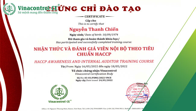 Sau khóa học, Hello88 Trò chơi sòng bạc trực tuyến cấp Hello66 Chơi Game Nhận Thưởng đào tạo HACCP cho học viên