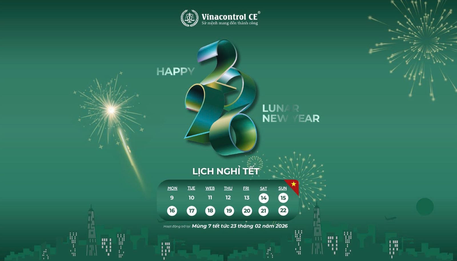 THÔNG BÁO LỊCH NGHỈ TẾT NGUYÊN ĐÁN XUÂN BÍNH NGỌ 2026